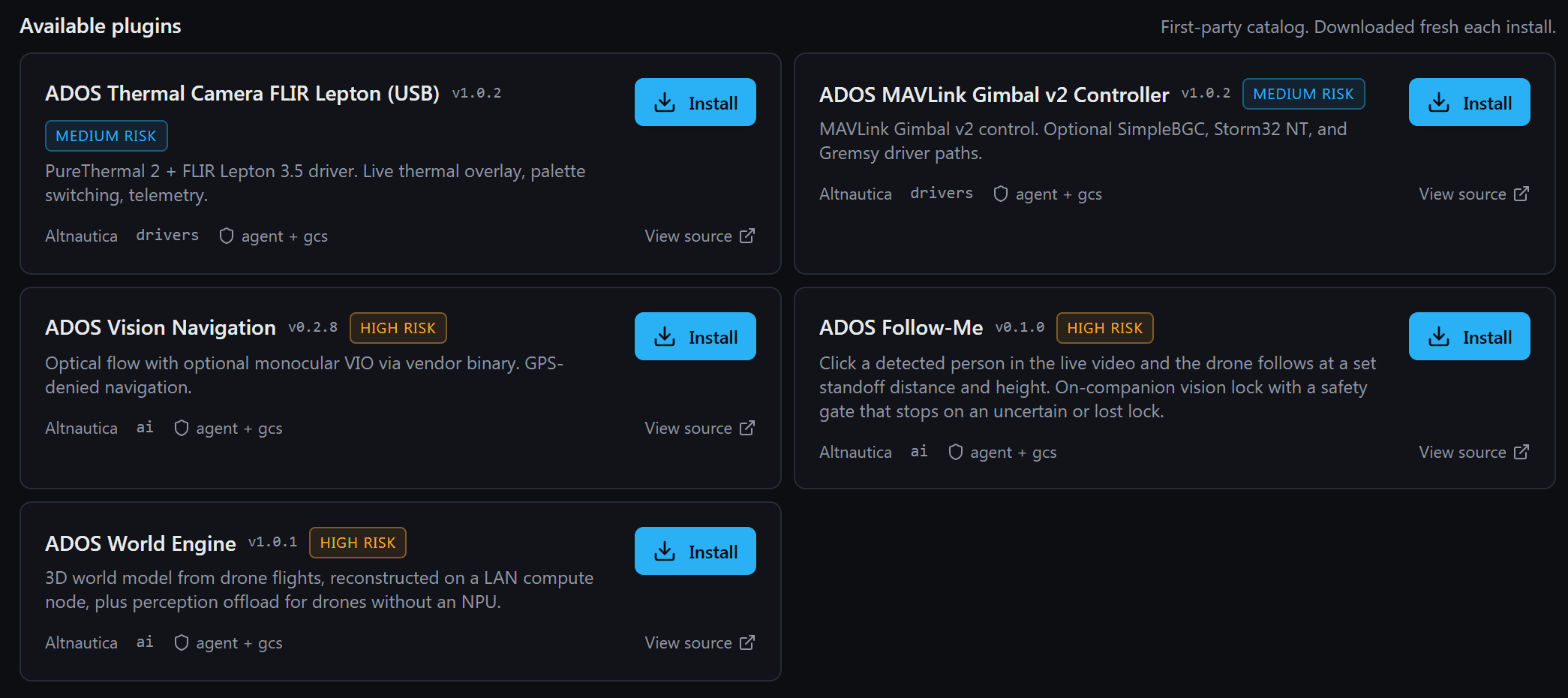 The plugin catalog in the drone agent's web interface