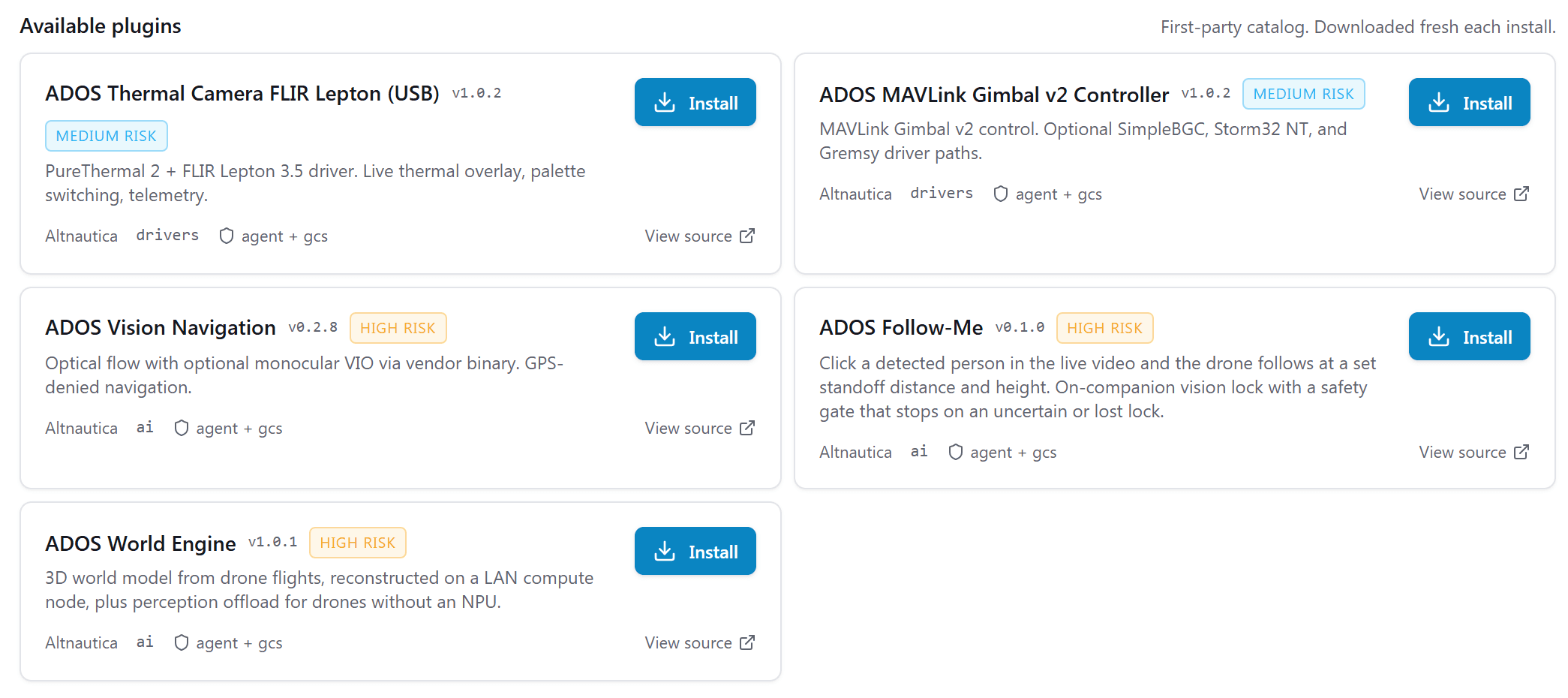 The plugin catalog in the drone agent's web interface